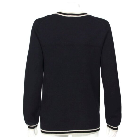 Alex Mill Greta Navy Blue White Stripe Trim Gold Button Cardigan Sweater XS /346 - Picture 5 of 9